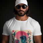 Men's white T-Shirt with Printed Couple Face