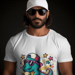 Men's white T-Shirt with Printed Dinosaur Face