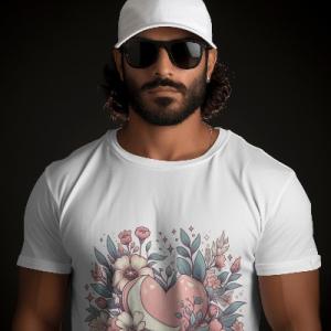 Men's white T-Shirt with Printed Heart shaped Design