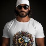 Men's white T-Shirt with Printed Honey Bee Face