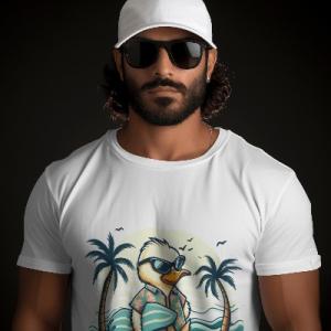 Men's white T-Shirt with Printed Duck Face