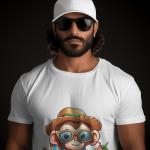 Men's white T-Shirt with Printed Monkey Face