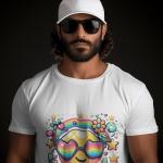 Men's white T-Shirt with Printed Happy Love Face