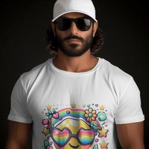 Men's white T-Shirt with Printed Happy Love Face