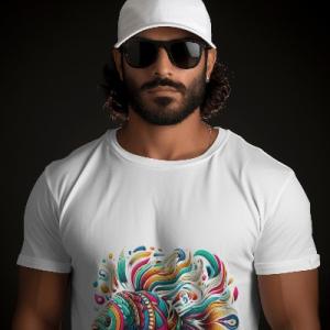 Men's white T-Shirt with Printed Dolphin fish Design