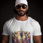 Men's white T-Shirt with Printed Banner Flyer Design