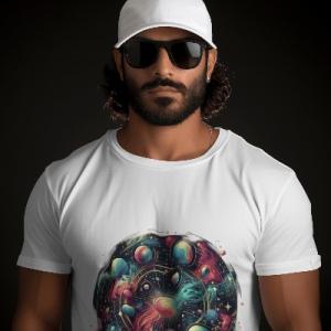 Men's white T-Shirt with Printed Caliber Space Design