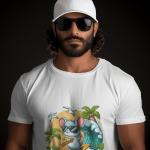 Men's white T-Shirt with Printed Cute Cartoon Mouse