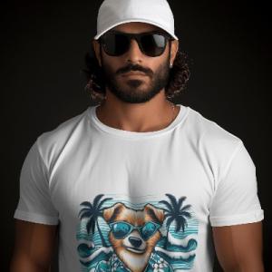 Men's white T-Shirt with Printed Cool Dog Face