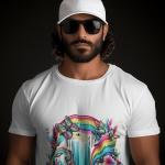 Men's white T-Shirt with Printed Waterfall Design