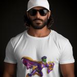 Men's white T-Shirt with Printed Superhero Face