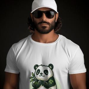 Men's white T-Shirt with Printed Panda Face