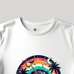 Men's white T-Shirt with Printed Unicorn with a Rainbow on Its Head