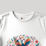 Men's Black T-Shirt with Printed A Colorful Bird with Flowers