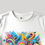 Men's white T-Shirt with Printed A Colorful Abstract Art Design