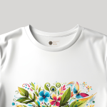 Men's white T-Shirt with Printed Colorful leaves and flowers Design