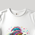 Men's white T-Shirt with Printed Colorful Rainbow Design