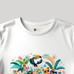 Men's white T-Shirt with Printed A circle of animals with the sun Design