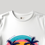 Men's white T-Shirt with Printed Beach Design