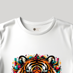 Men's Black T-Shirt with Printed Colorful Tiger Head Design