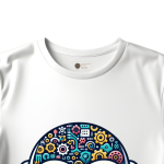 Men's white T-Shirt with Printed Baby Robot Design