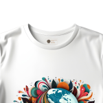 Men's white T-Shirt with Printed World Map People Around