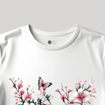 Men's white T-Shirt with Printed Butterfly With Flowers Design