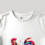 Men's white T-Shirt with Printed Colorful Chicken Roster